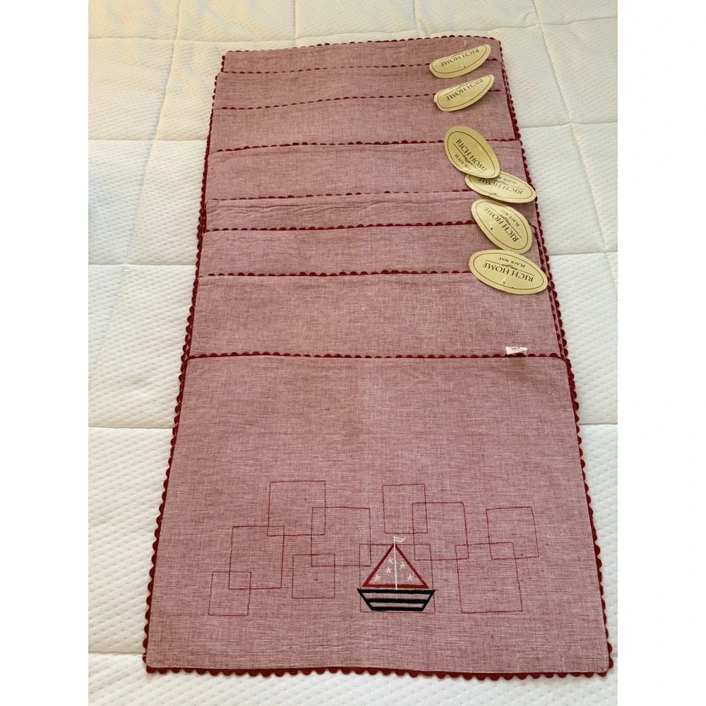 New Red Rich Home Sailboat Placemats 2 Sets Of 4 Ocean Nautical 13.5